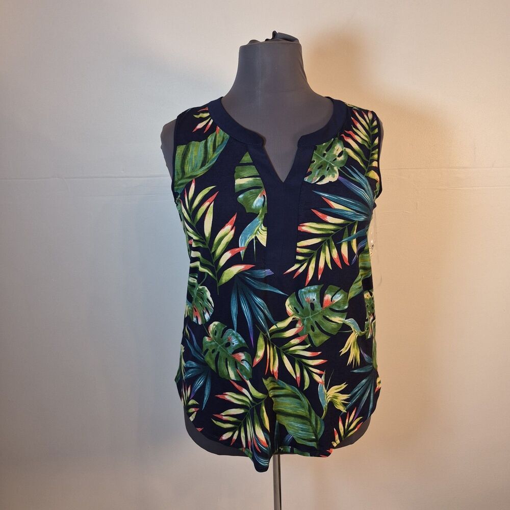 Late August Women's Tropical Blouse Size 2X Blue Green Palm Leaf